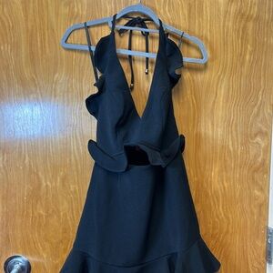 Black Ribbed Cut Out Halter Dress